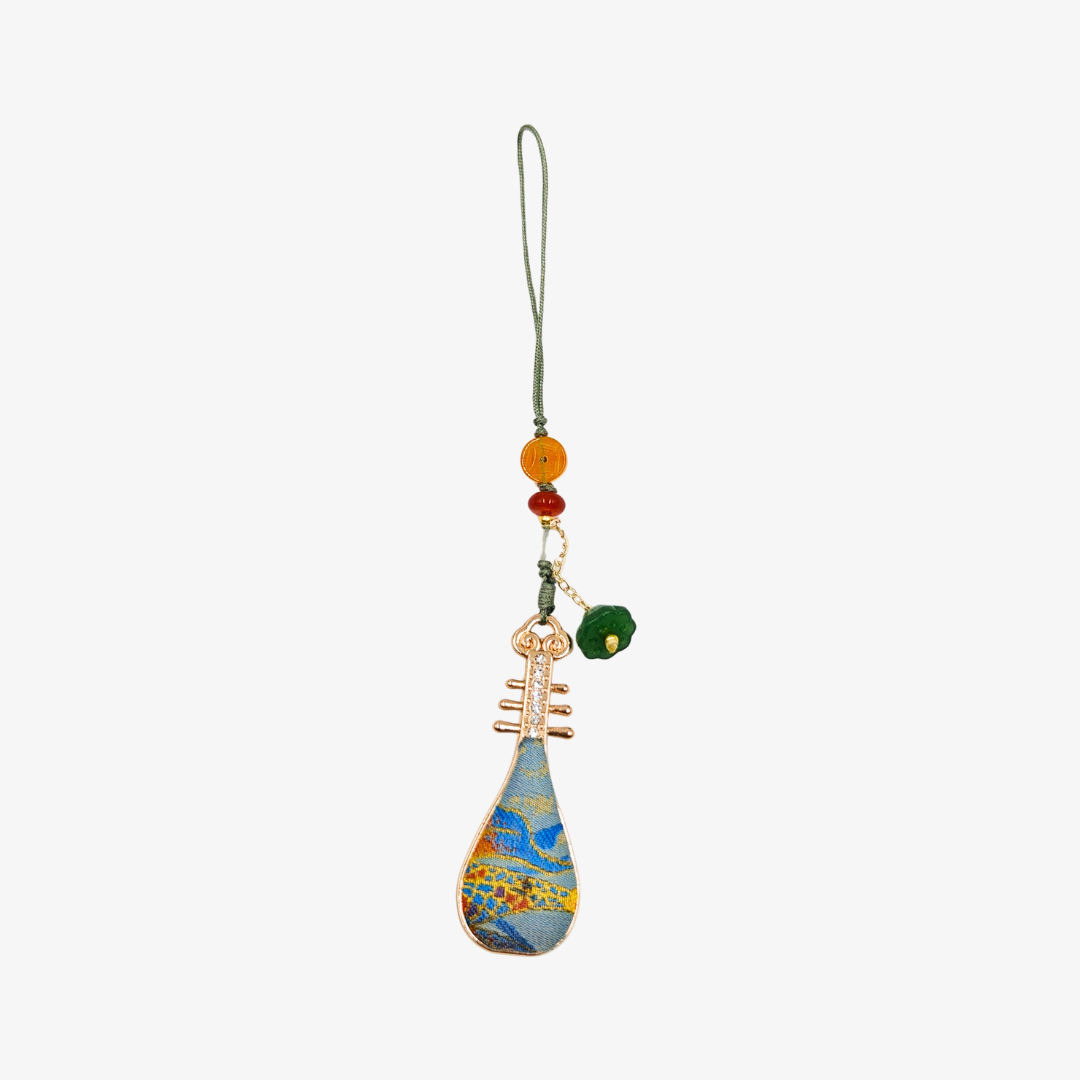Song Brocade Pipa Charm Blue Mulberry Silk Pendant