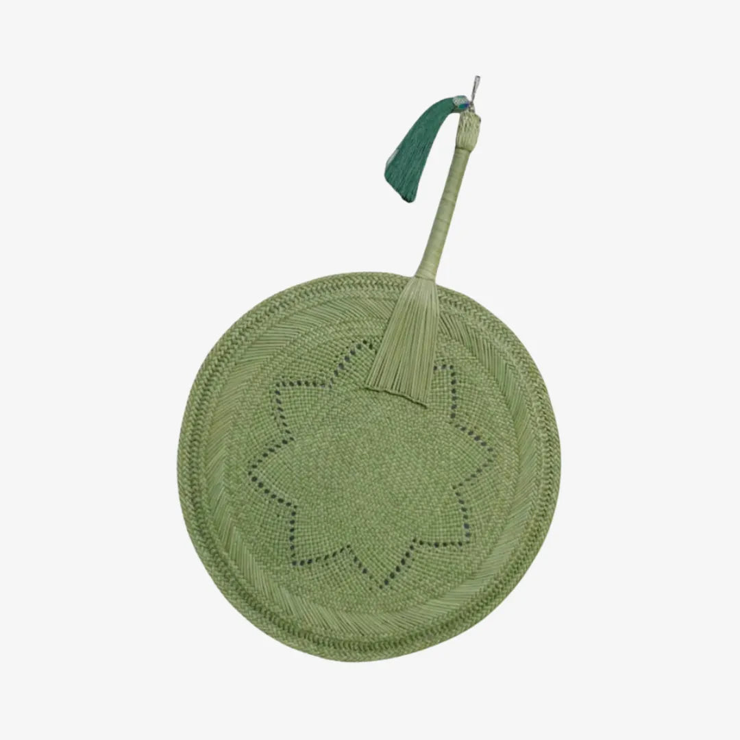 Natural Hand Fan Bamboo Rush Traditional Weaving Large Size Eco Cooling