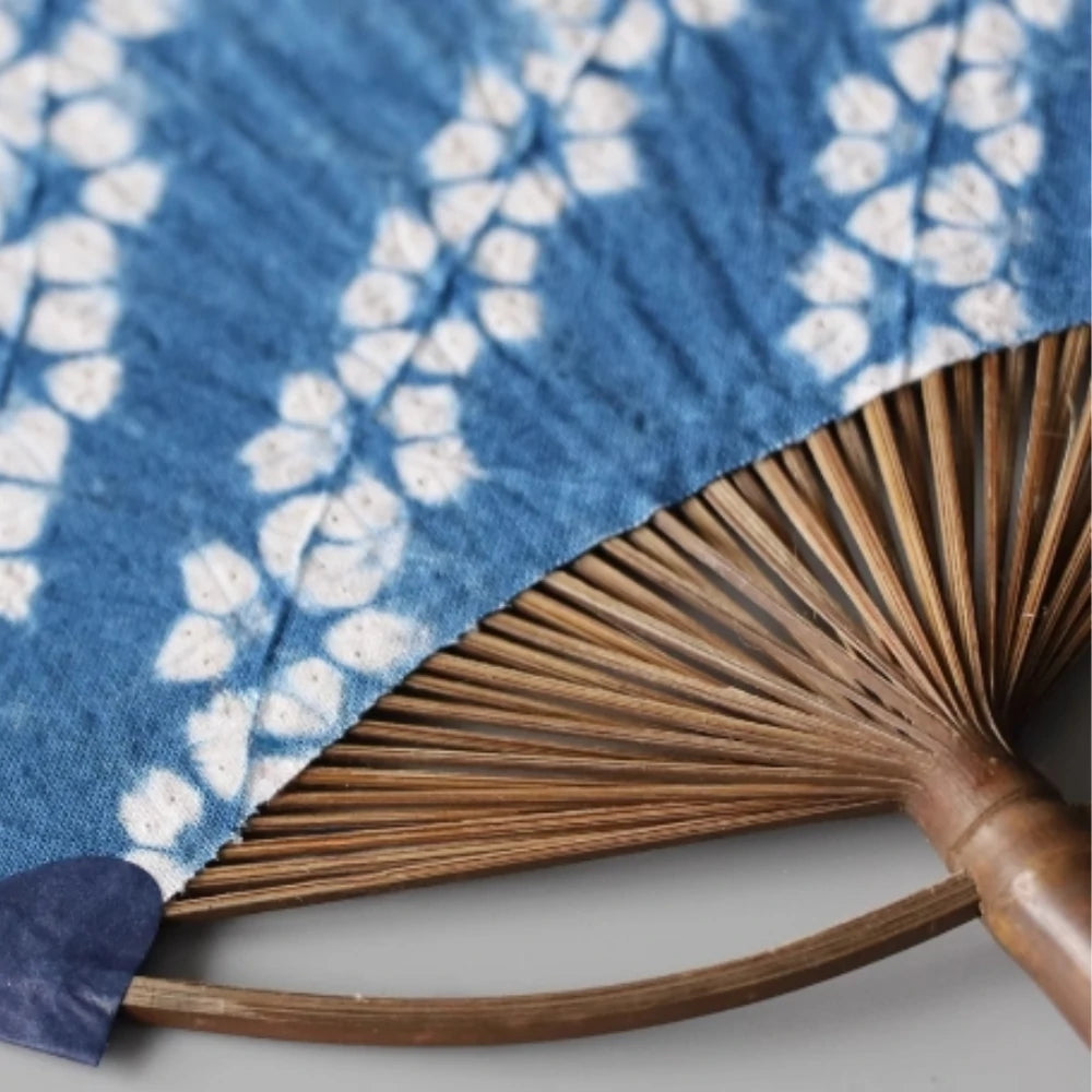 Hand Fan Handmade Tie Dye Cotton Bamboo Handle