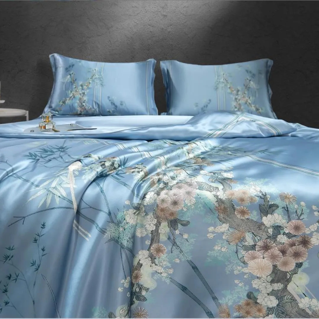 16 Momme 100% Mulberry Silk ‘Melody of Strings & Bamboo’ Flat Sheet