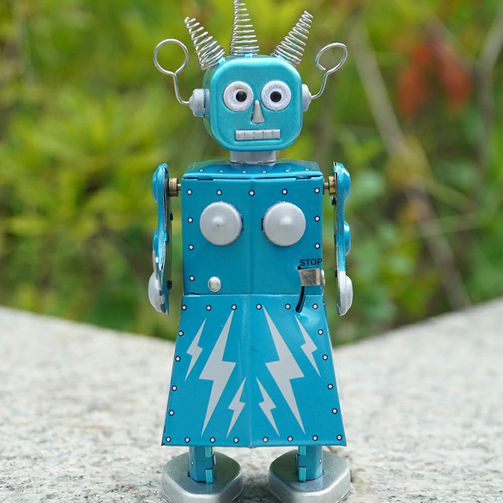 Vintage Blue Tin Wind-Up Robot Collectible Adult Creative Gift