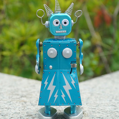 Vintage Blue Tin Wind-Up Robot Collectible Adult Creative Gift