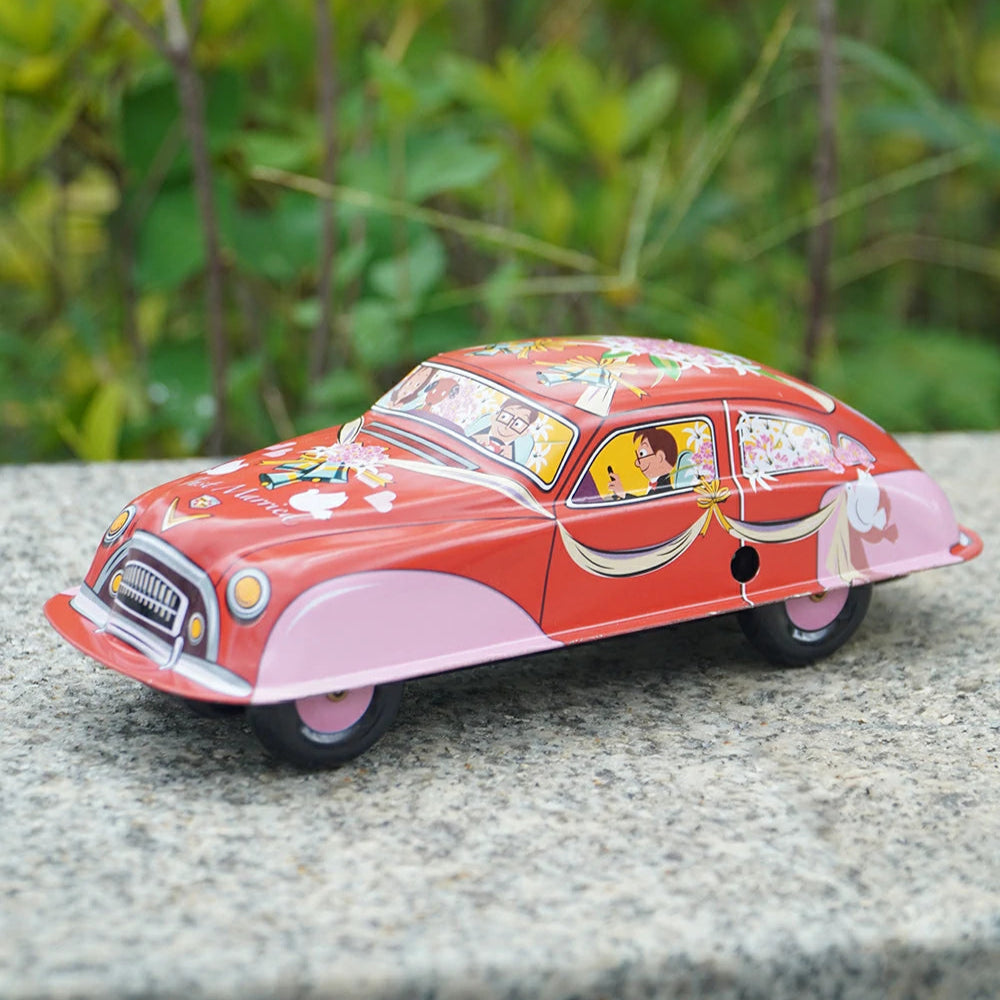 Vintage Red Wind-Up Tin Car Retro Collectible Toy Model Gift