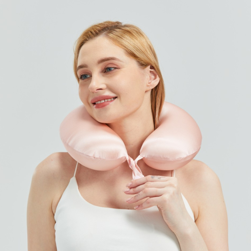 Silk U-shaped Travel Pillow - Pink