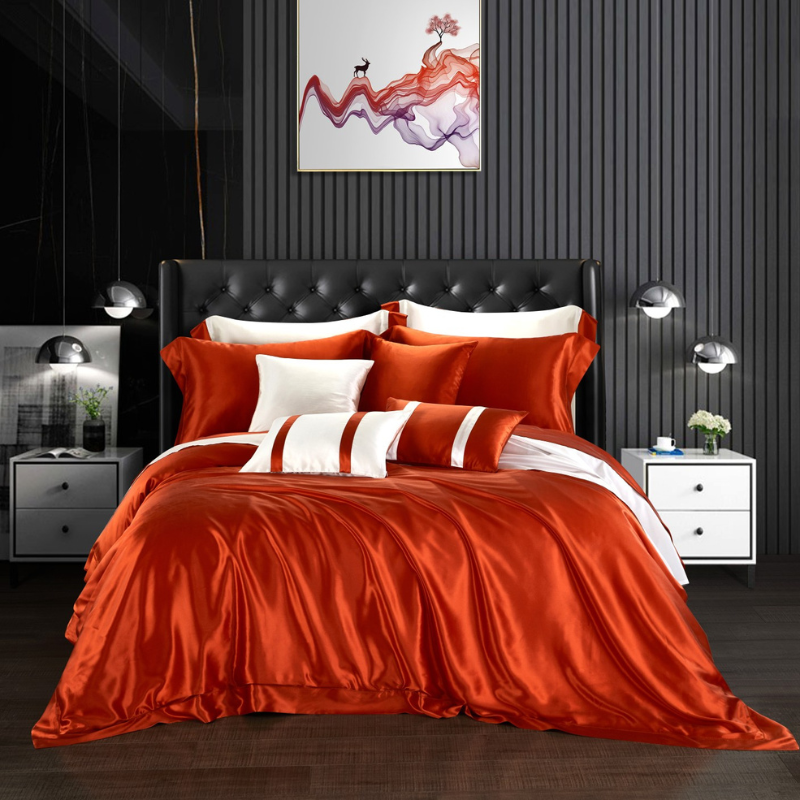 19 Momme 100% Mulberry Silk Orange Bedding Set