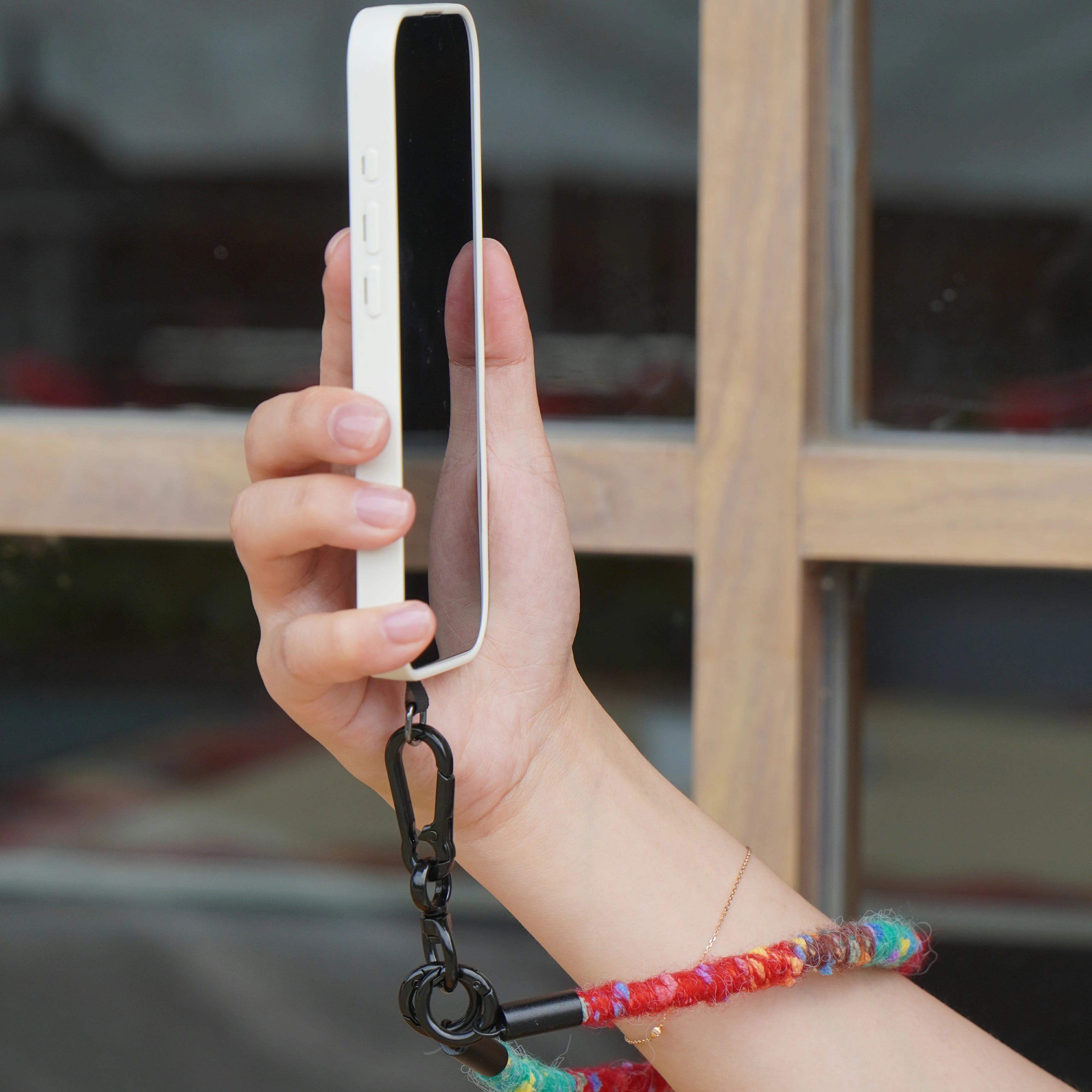 Handwoven Red Green Plush Phone Strap