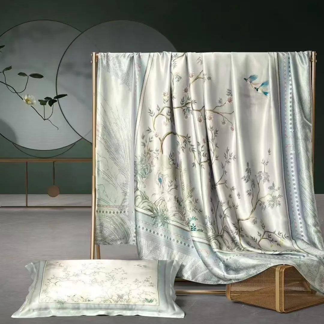 16 Momme 100% Mulberry Silk ‘Graceful Courtyard’ Flat Sheet