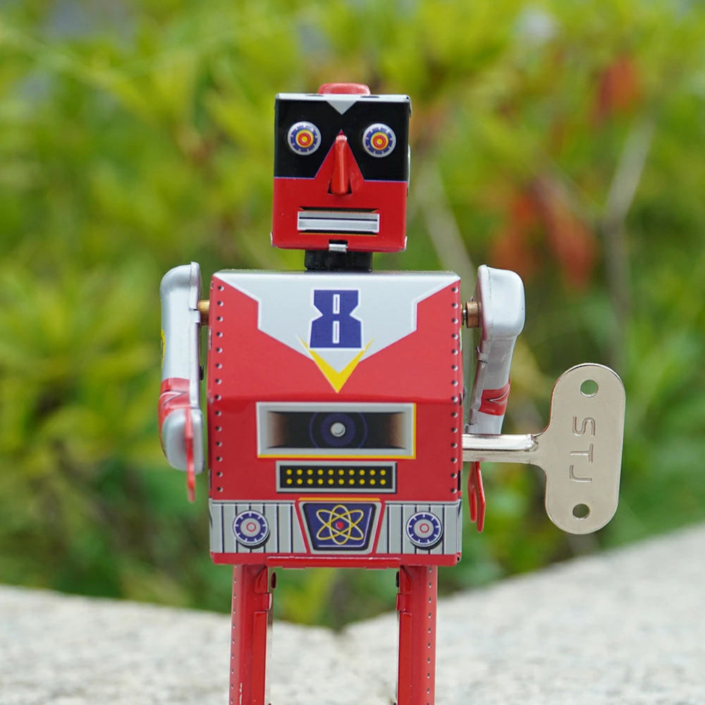 Vintage Red Tin Wind-Up Robot Collectible Adult Creative Gift