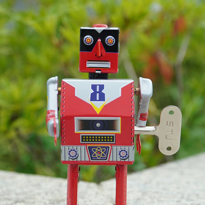 Vintage Red Tin Wind-Up Robot Collectible Adult Creative Gift