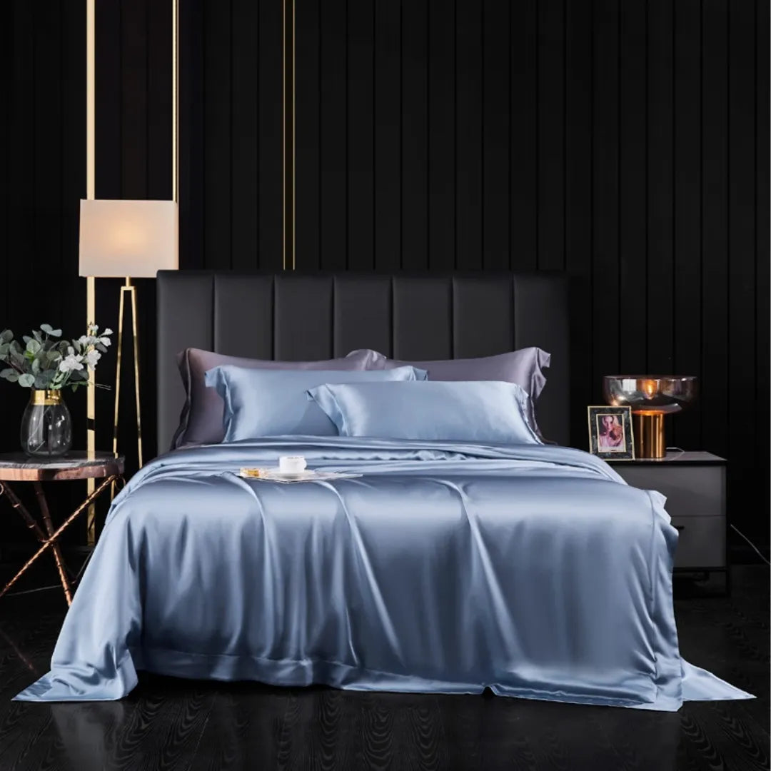 19 Momme 100% Mulberry Silk ‘Sky Blue’ Flat Sheet