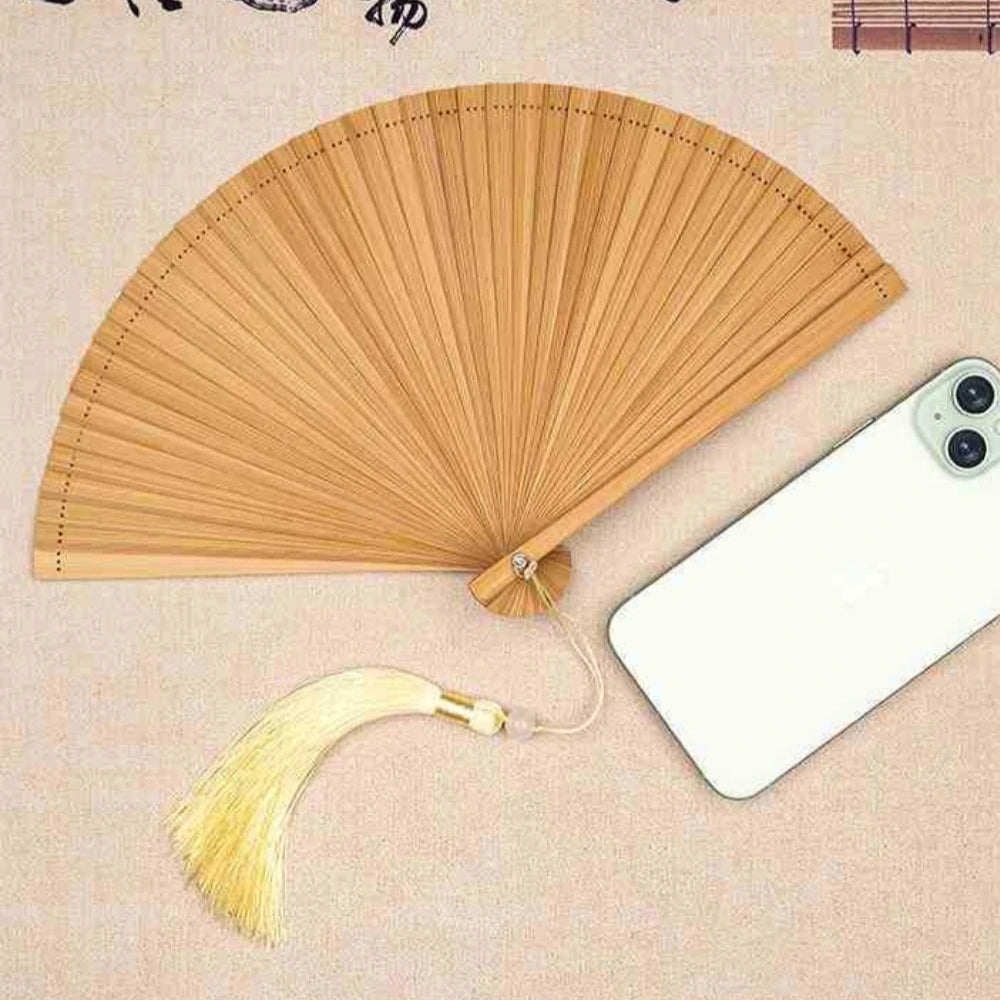 Elegant Bamboo Rib Fabric Fan with Tassel for Gifts