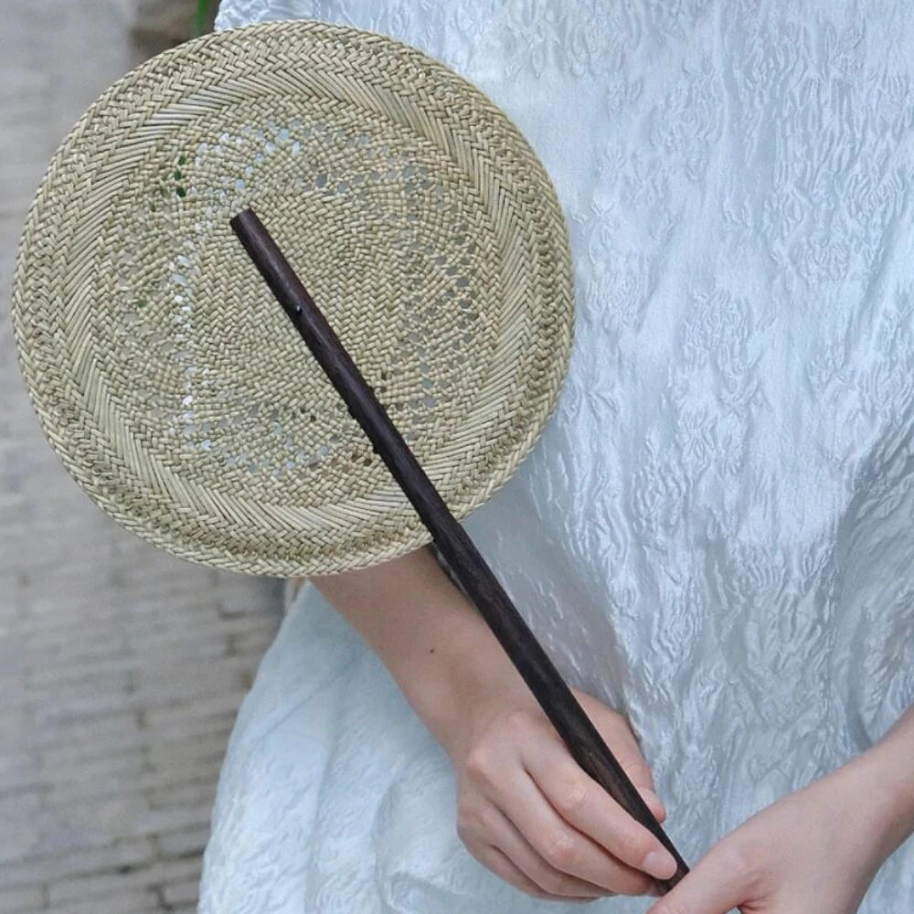 Natural Hand Fan Woven Rush Bamboo Traditional Style Cooling Portable