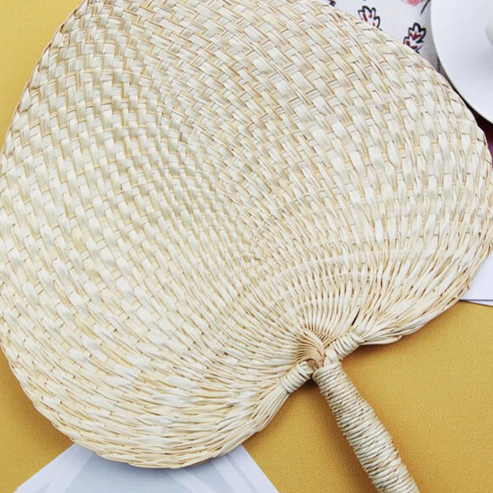 Natural Bamboo Raffia Hand Fans for Summer Cooling and Wedding Party Favors
