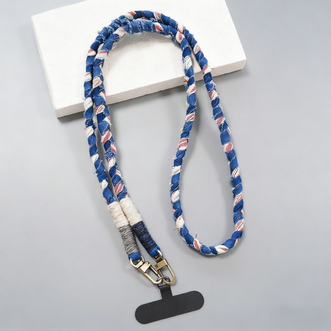 Handmade Blue Phone Lanyard with Plant Dye