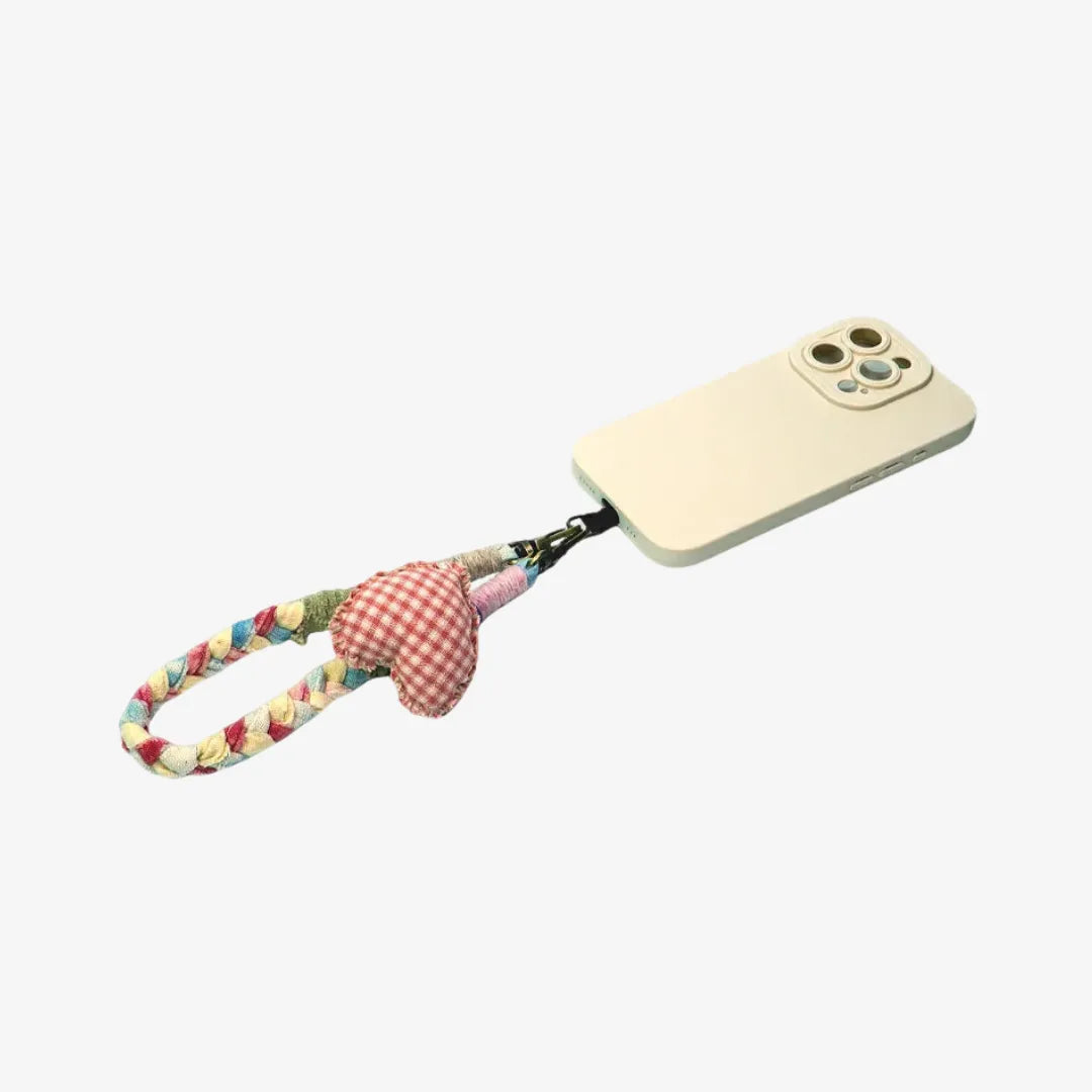 Handmade Gingham Heart Summer Short Phone Strap