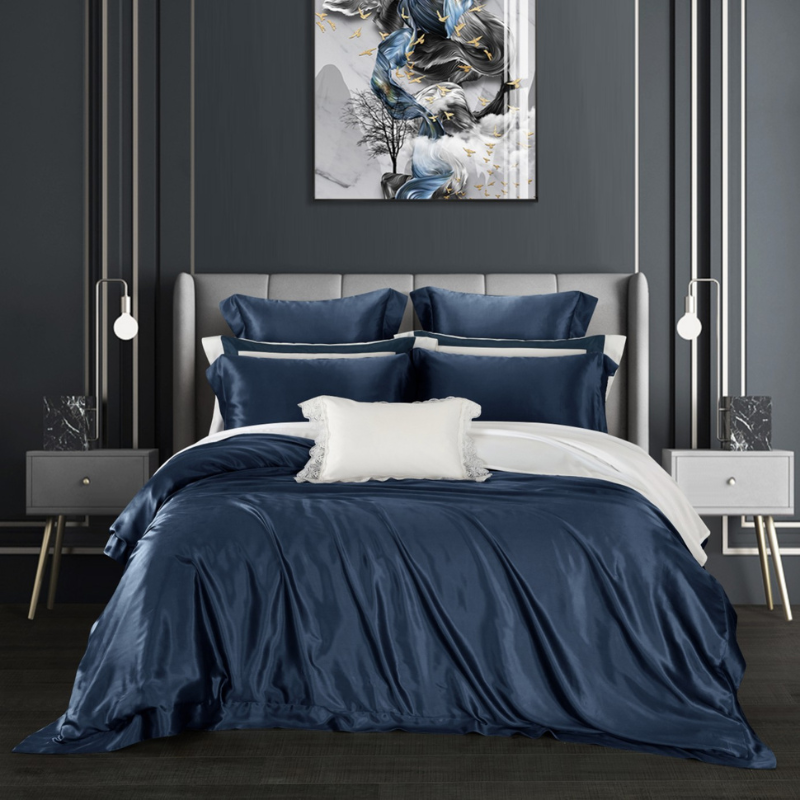 19 Momme 100% Mulberry Silk Royal Blue Bedding Set