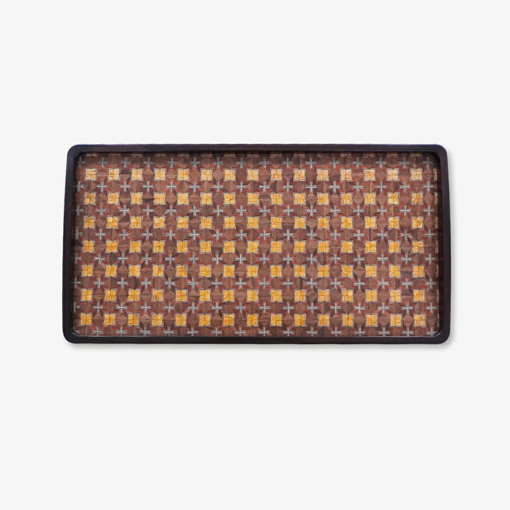 Octagonal Star Pattern Decorative Wood Inlay Tray