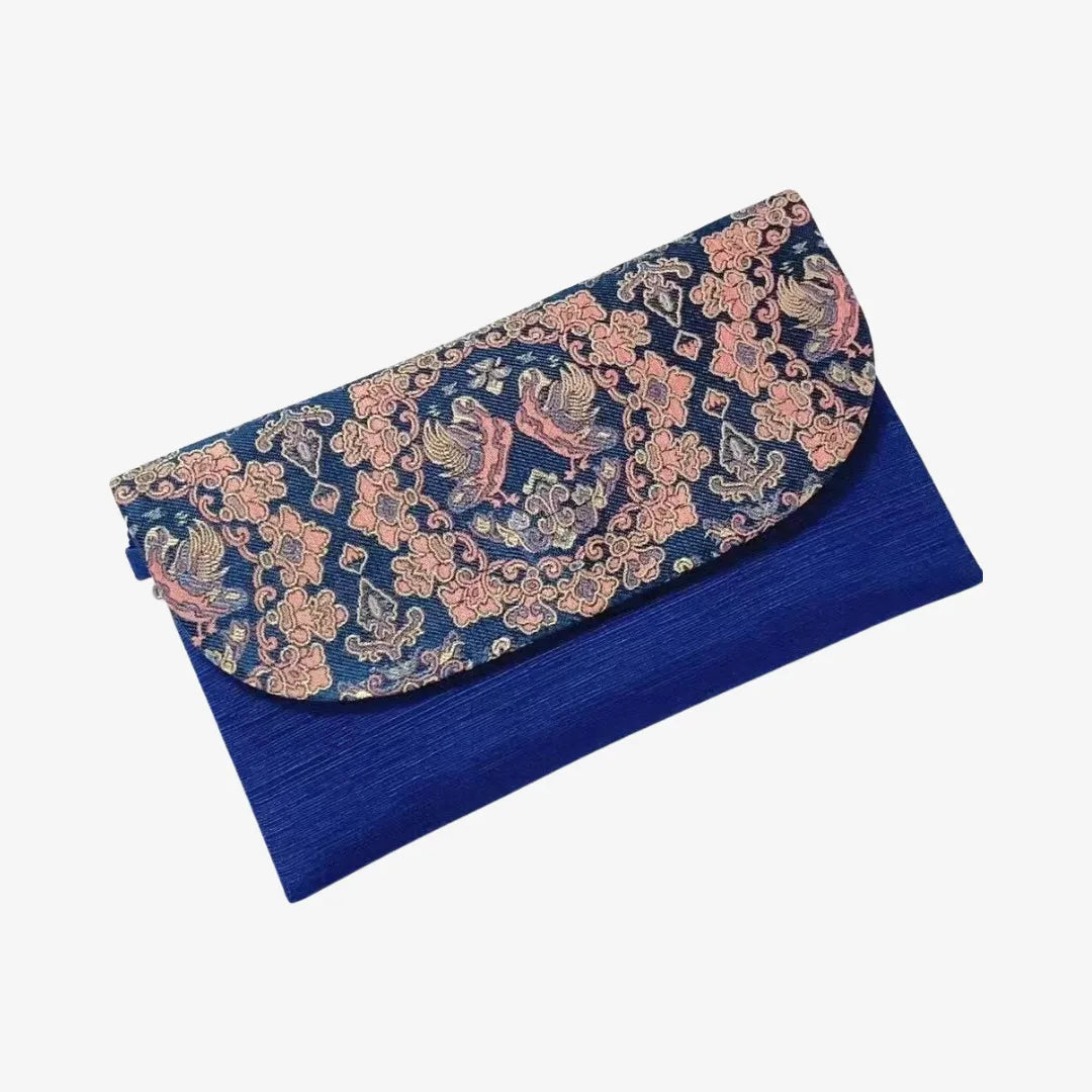 Blue Floral Silk Song Brocade Clutch