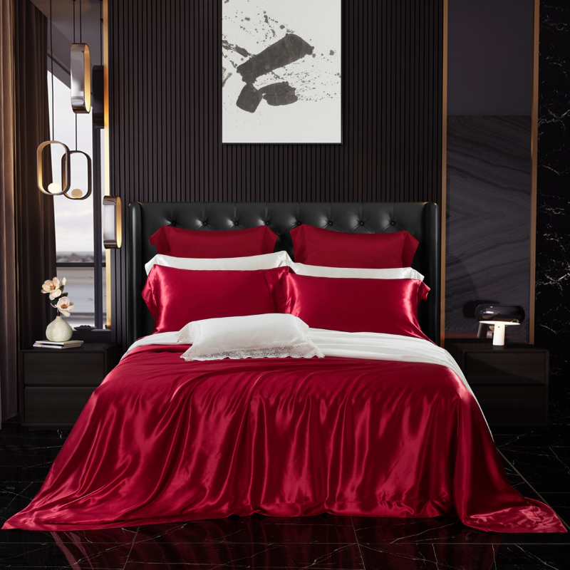 19 Momme 100% Mulberry Silk Burgundy Bedding Set