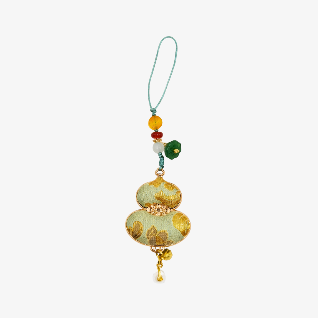 Song Brocade Gourd Charm Golden Green Mulberry Silk Pendant