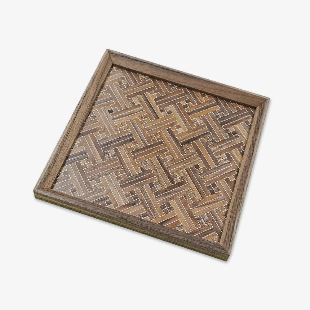 Black Walnut Wood Inlay Small Square Tray – Manji Geometric Pattern