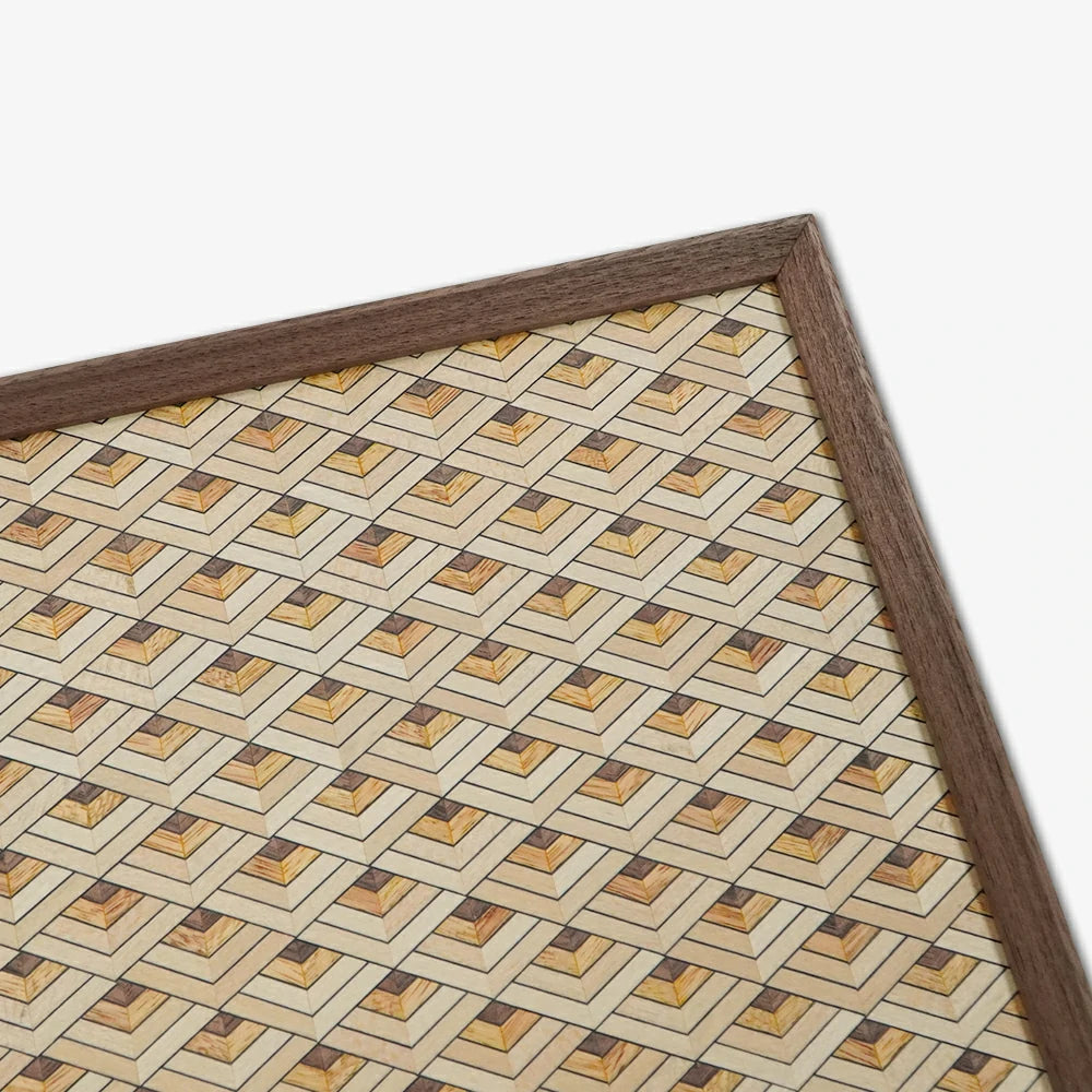 Black Walnut Wood Inlay Tray with Water Ripple Pattern