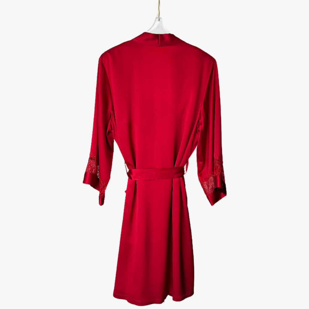 16 Momme 100% Mulberry Silk Lace Robe with Built-In Bra Cups Set