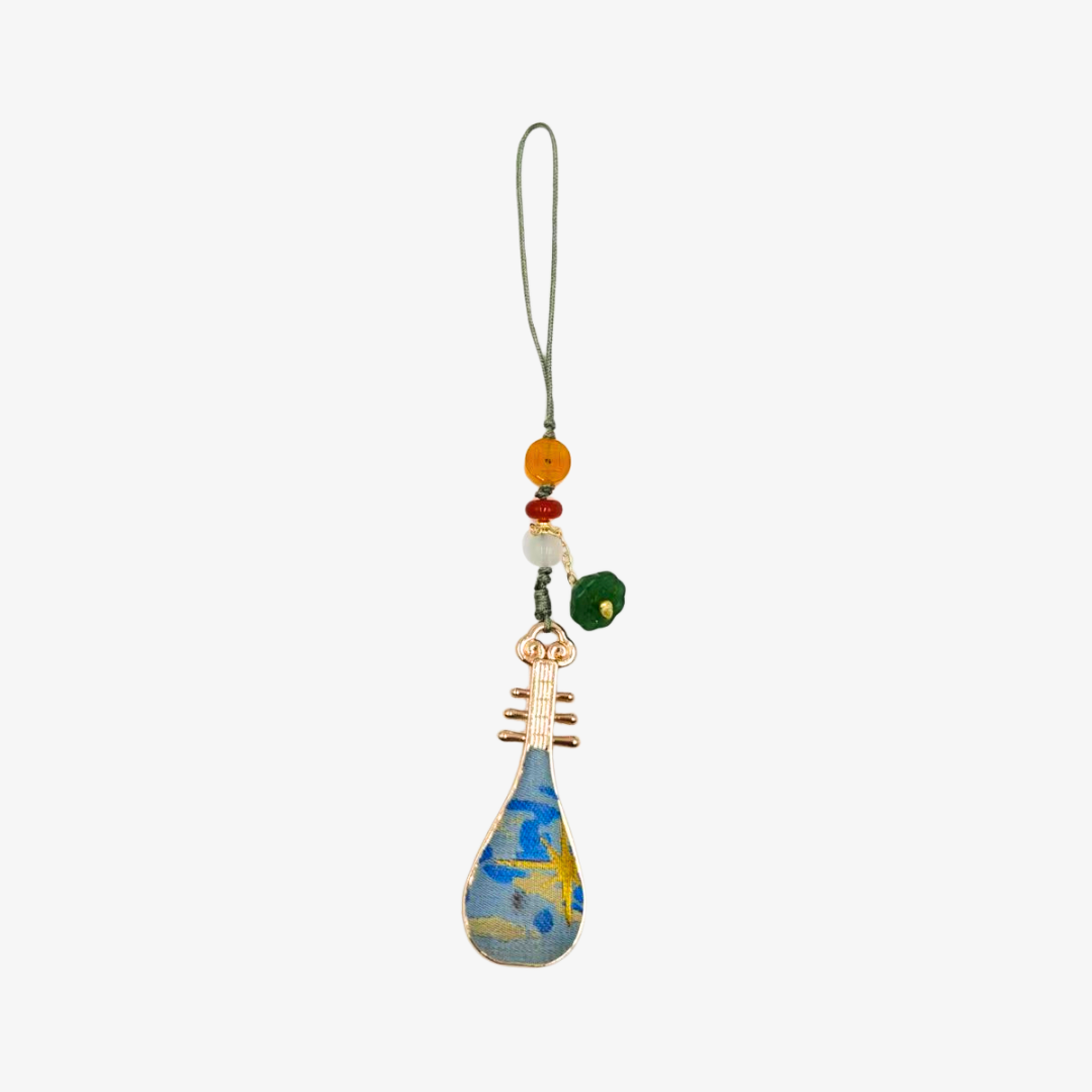 Song Brocade Pipa Charm Blue Mulberry Silk Pendant