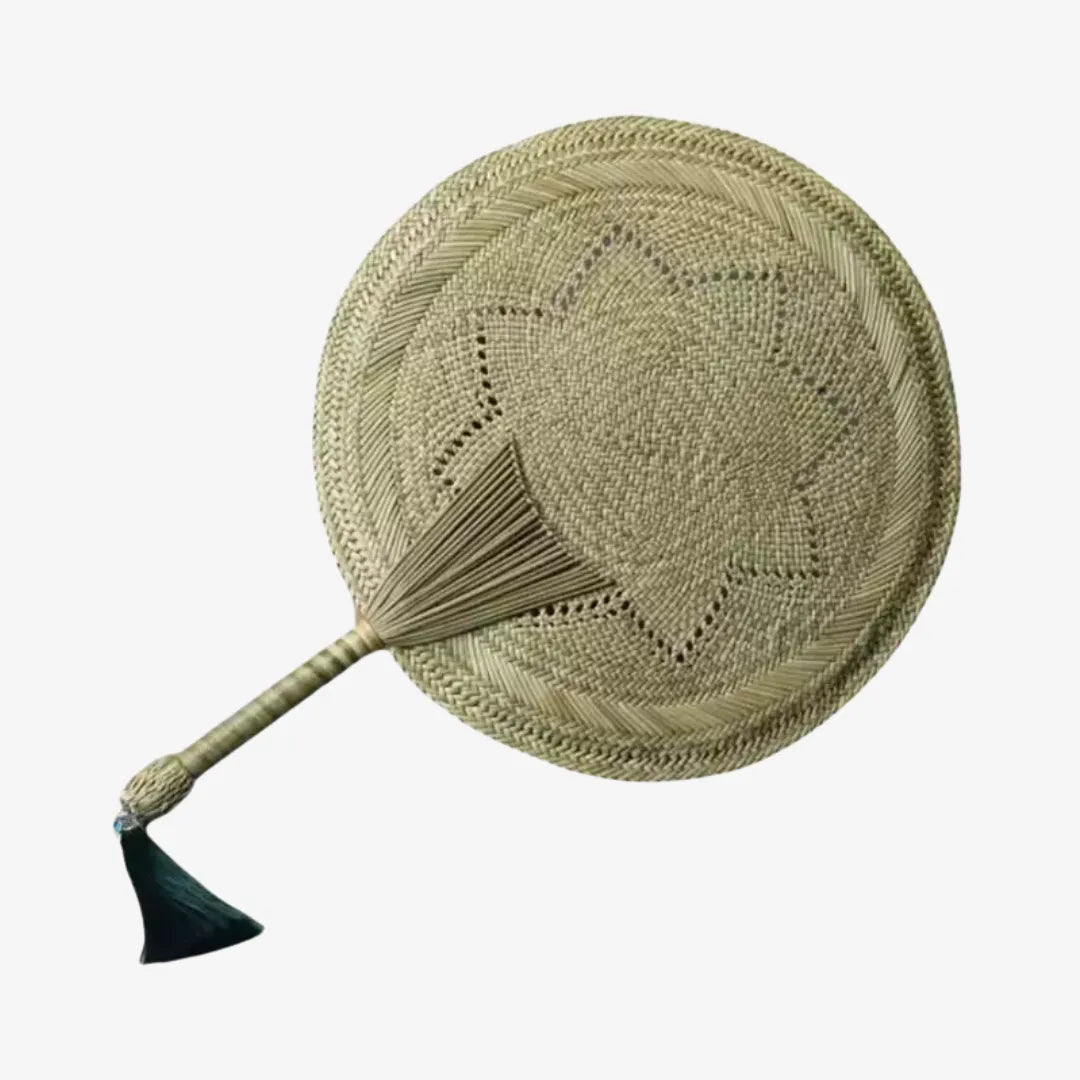 Natural Hand Fan Bamboo Rush Traditional Weaving Large Size Eco Cooling