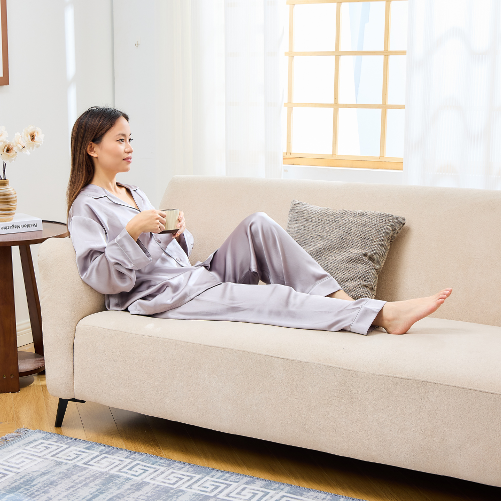 Gray 100% Mulberry Silk Pajama & Loungewear Set