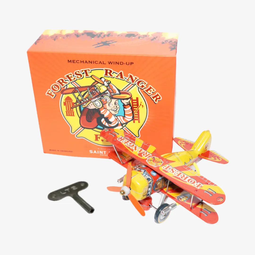 Vintage Style Forest Ranger Tin Wind Up Airplane Ideal Holiday Gift