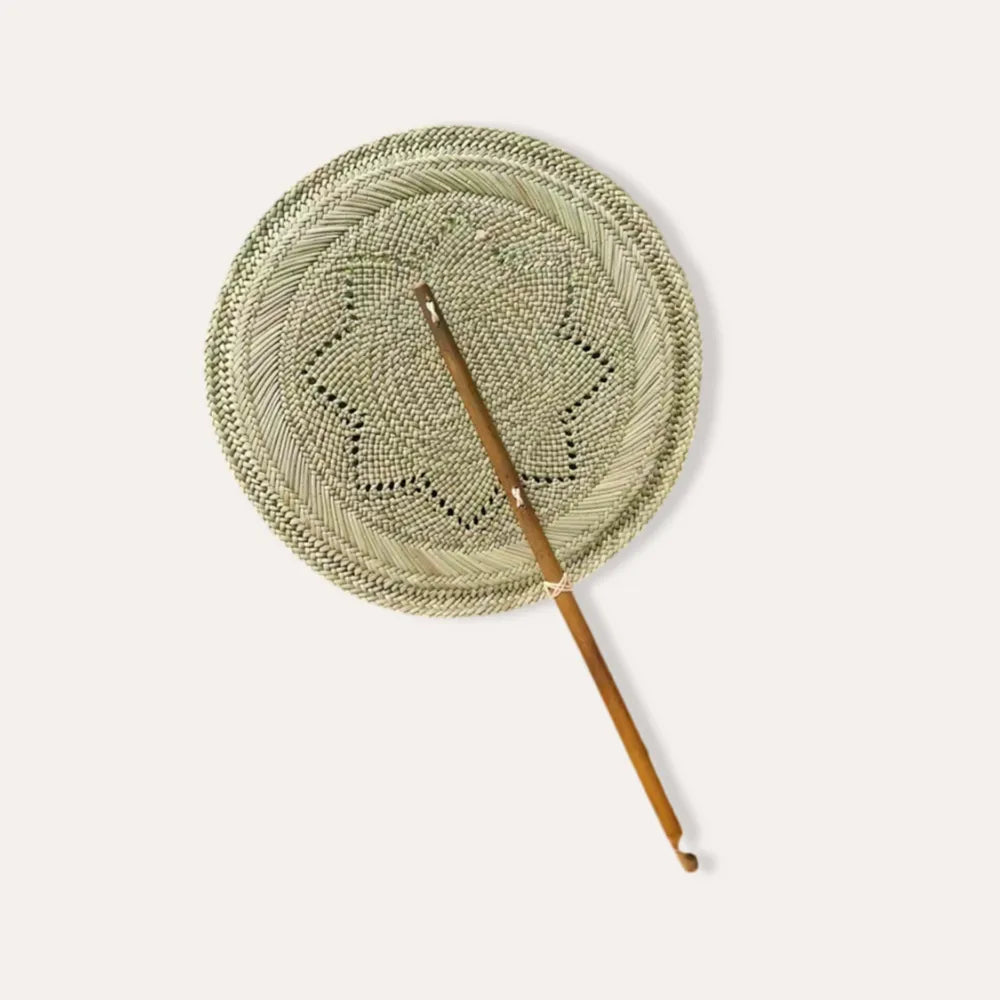 Natural Hand Fan Woven Rush Bamboo Traditional Style Cooling Portable