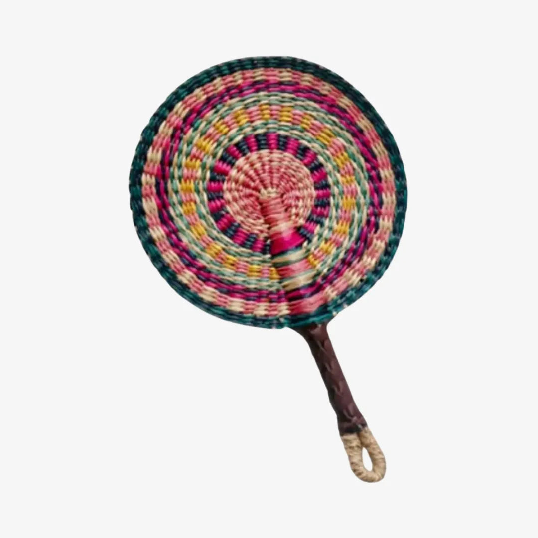 Retro Handwoven Sea Grass Round Hand Fan Colorful Wall Decor Gift