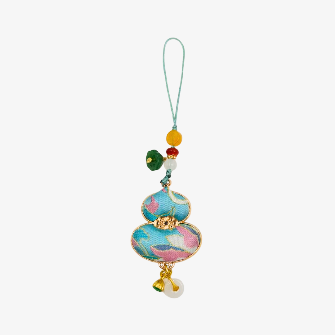 Song Brocade Gourd Charm Blue Pink Mulberry Silk Pendant