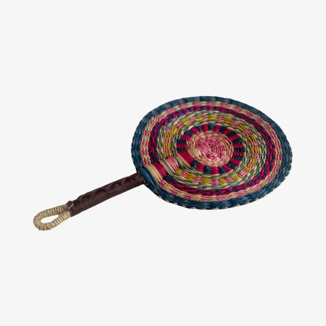 Retro Handwoven Sea Grass Round Hand Fan Colorful Wall Decor Gift
