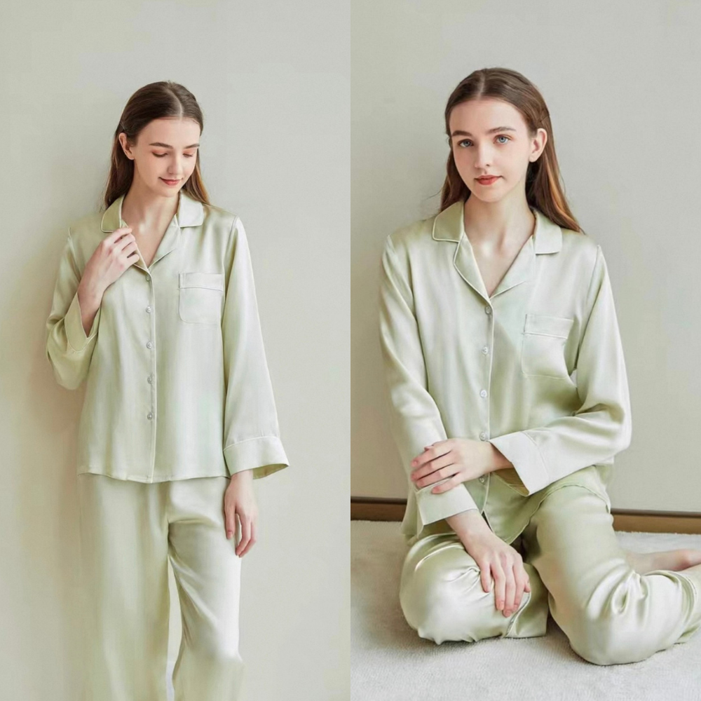 Sage Green 100% Mulberry Silk Pajama & Loungewear Set