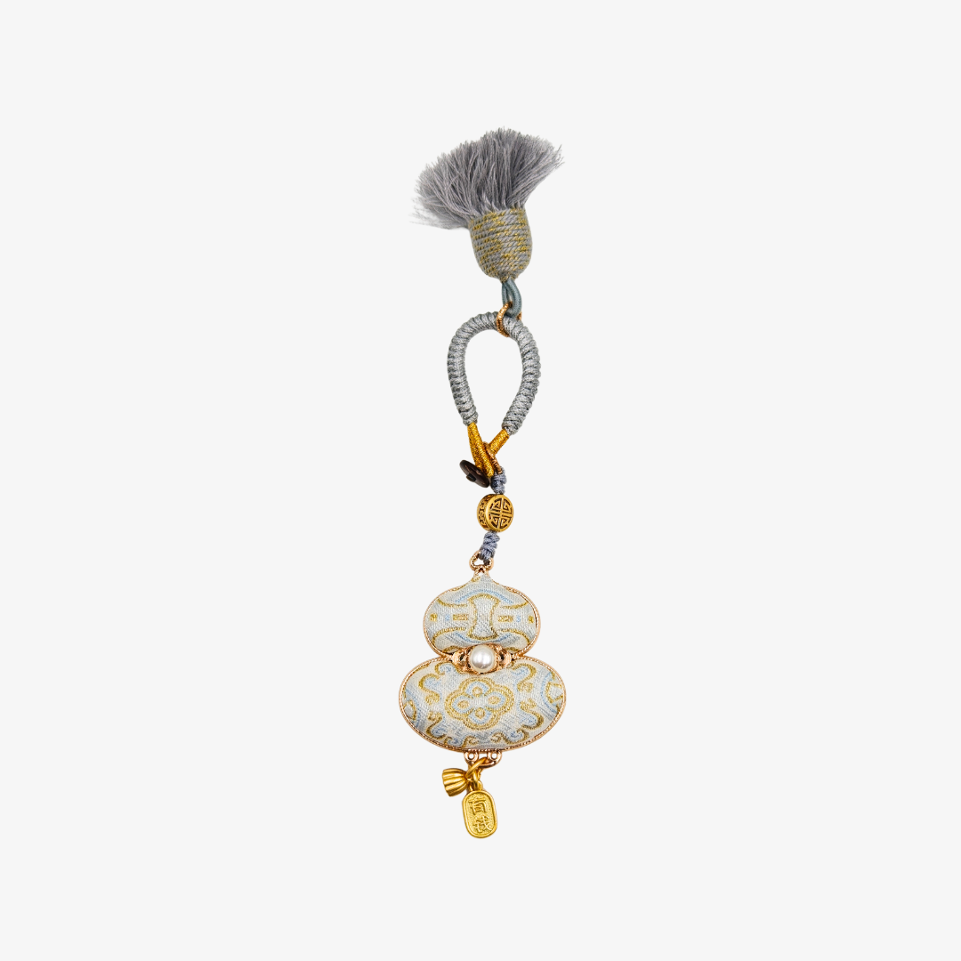 Song Brocade Gourd Charm Tassel White Gold Mulberry Silk Pendant