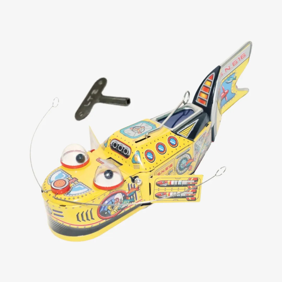 Vintage Space Whale Yellow Tin Wind Up Retro Style Collectible Holiday Gift