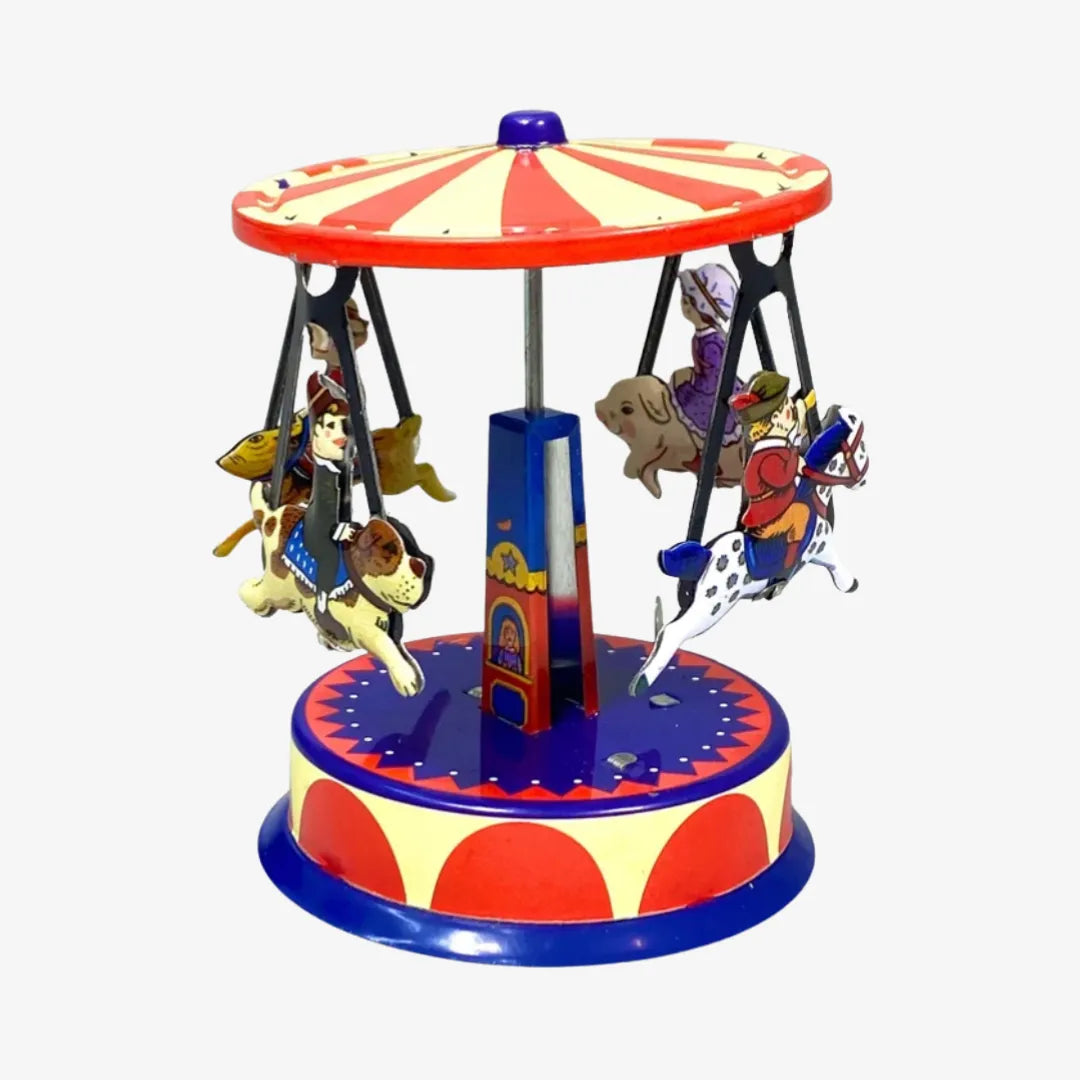 Retro Animal Carousel Tin Toy Wind Up Classic Collectible Perfect for Christmas