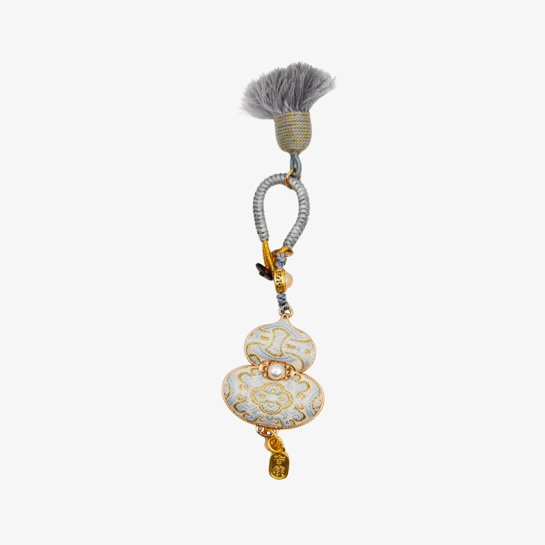 Song Brocade Gourd Charm Tassel White Gold Mulberry Silk Pendant