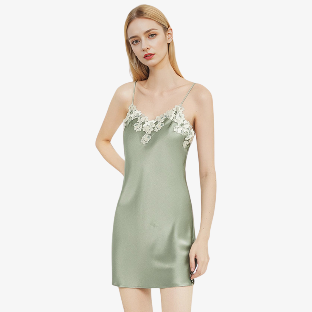 19 Momme 100% Mulberry Silk Lace Floral Camisole Nightgown