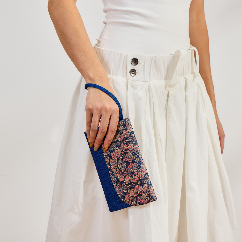 Blue Floral Silk Song Brocade Clutch