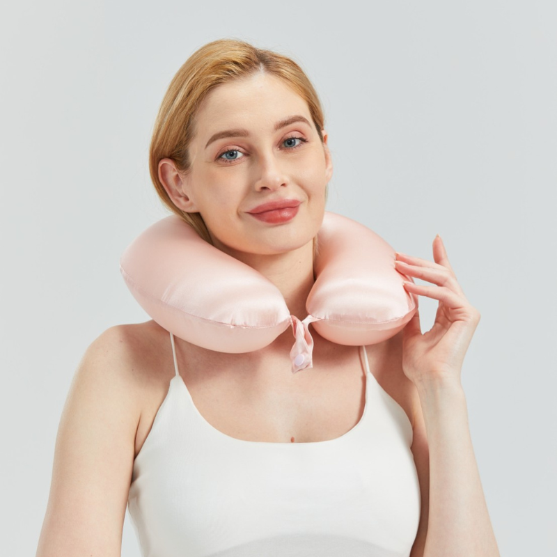 Silk U-shaped Travel Pillow - Pink