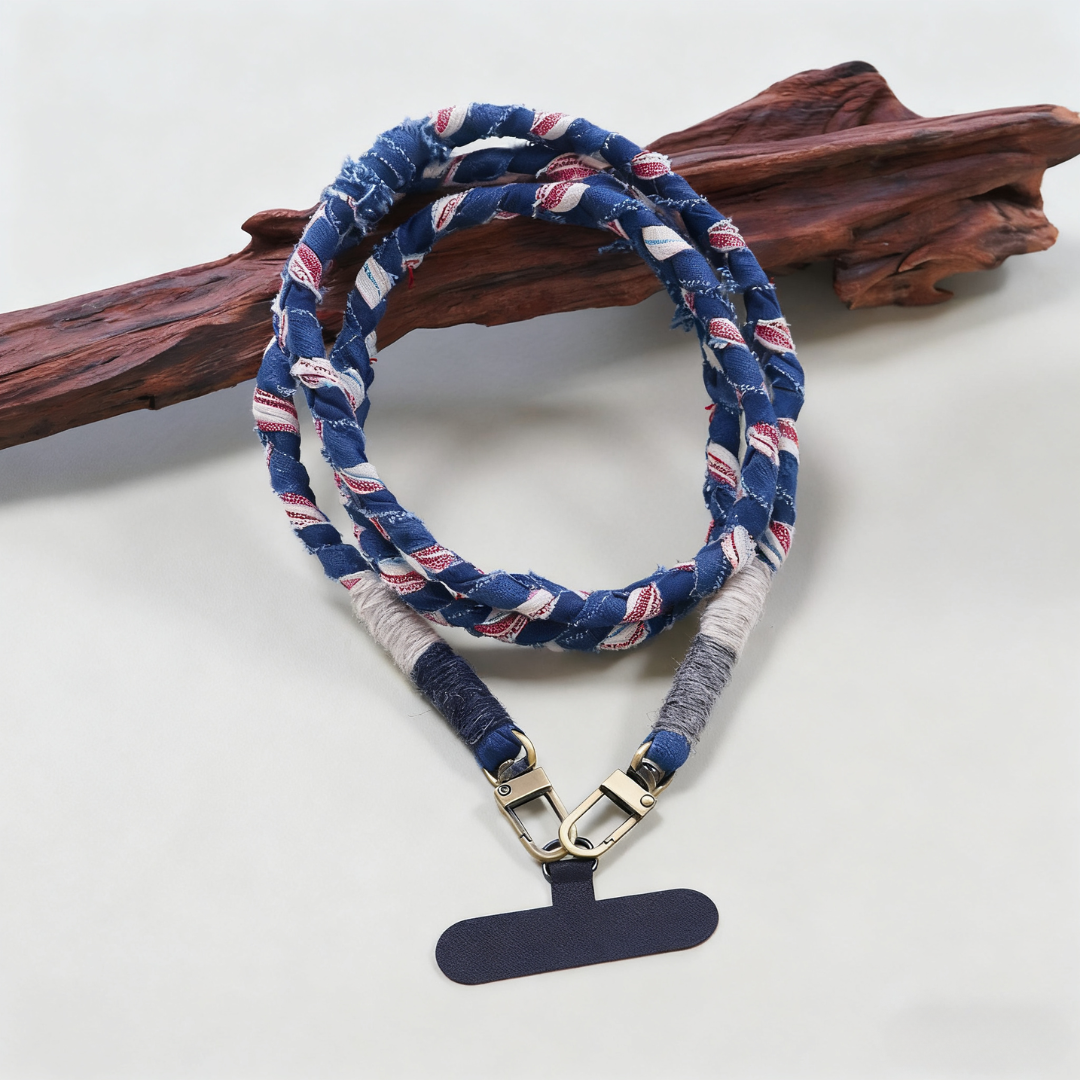 Handmade Blue Phone Lanyard with Plant Dye