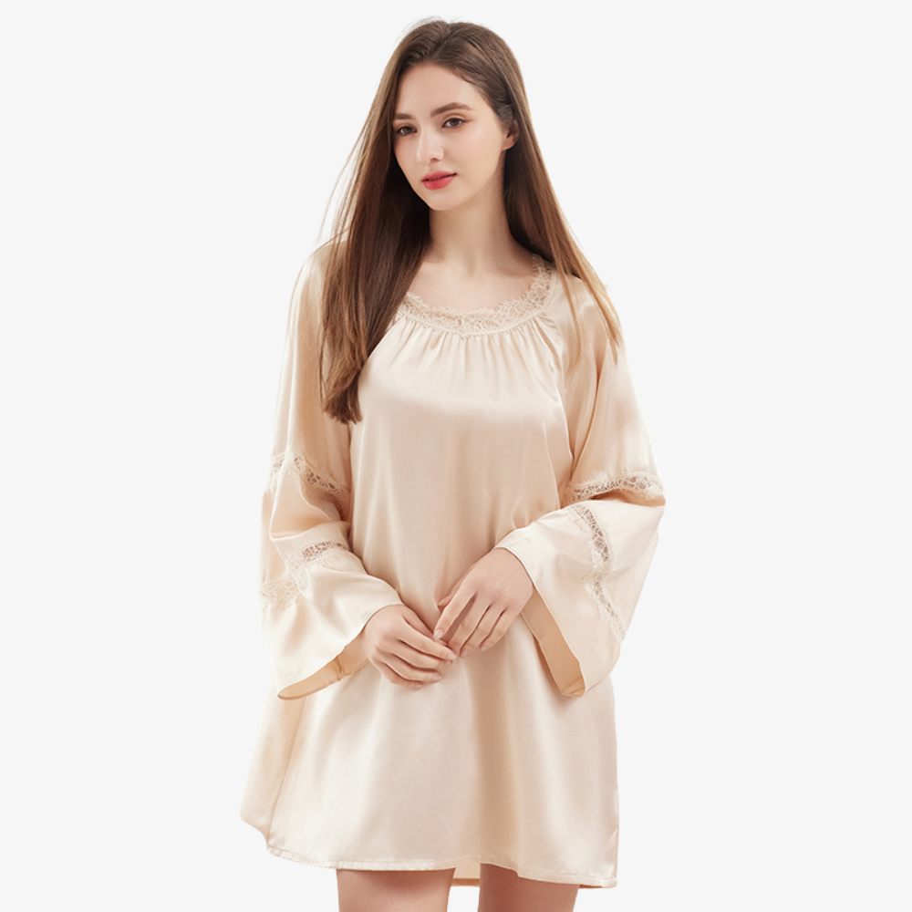 19 Momme 100% Mulberry Silk Lace-Trimmed Nightgown