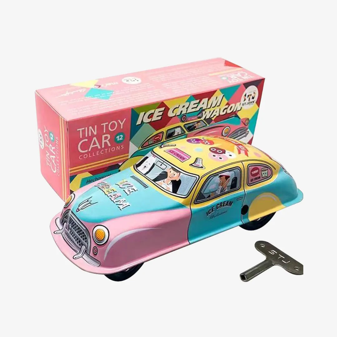 Vintage Yellow Wind-Up Tin Car Retro Collectible Toy Model Gift