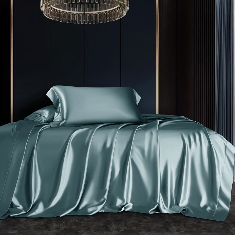 19 Momme 100% Mulberry Silk Blue Bedding Set