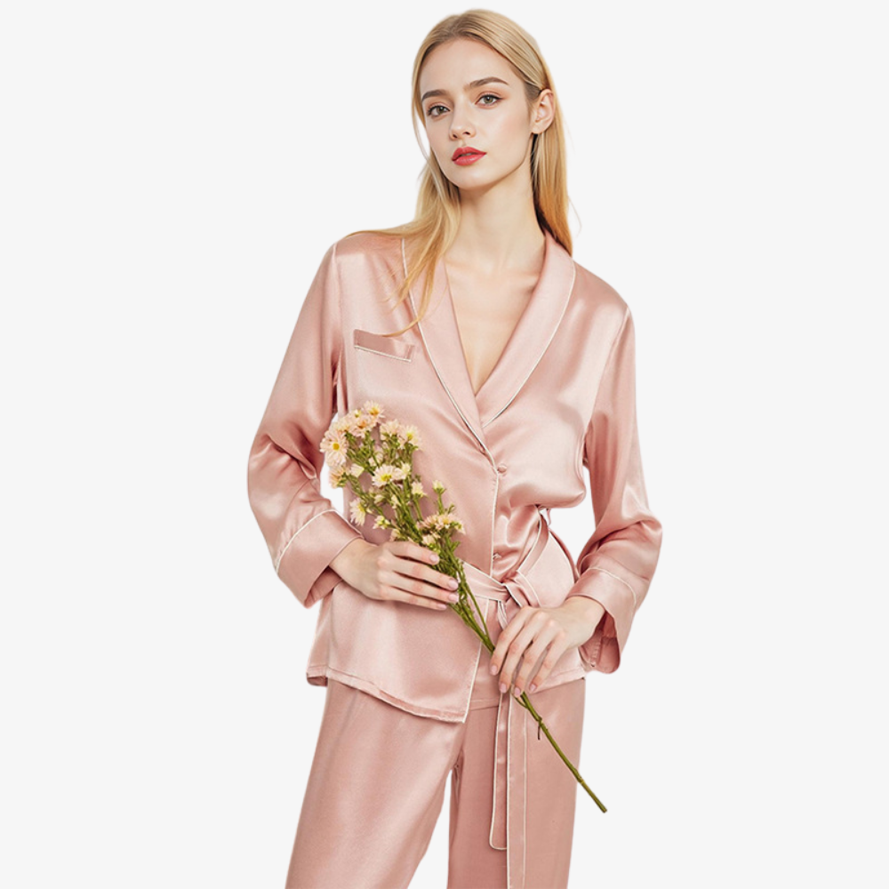 19 Momme 100% Mulberry Silk Short Robe & Long Pants Pajama Set