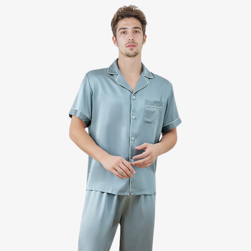 16 Momme 100% Mulberry Silk Short-Sleeve Pajama Set for Men