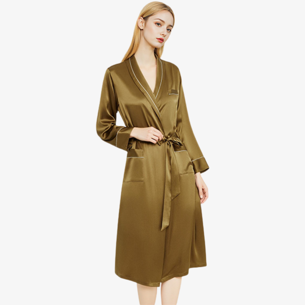 19 Momme 100% Mulberry Silk Long Belted Robe